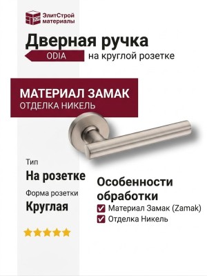Дверная ручка на круглой розетке HA237RO12 NBM ODIA, материал Замак, отделка Никель