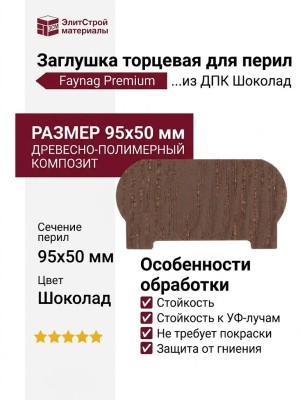 Заглушка торцевая для перил из ДПК Faynag Шоколад 95х50 мм