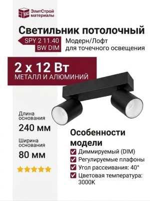 Светильник потолочный SPY 2 11.40 BW DIM