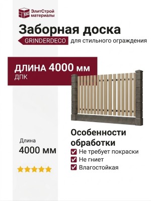 Заборная доска GRINDERDECO, ДПК, шлифованная, Цвет Песчаник.