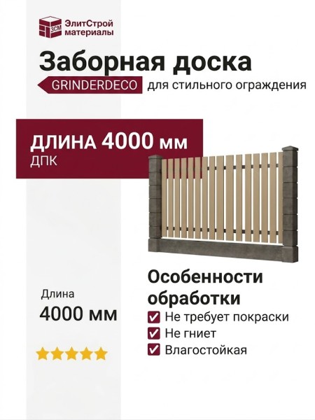 Заборная доска GRINDERDECO, ДПК, шлифованная, Цвет Песчаник.