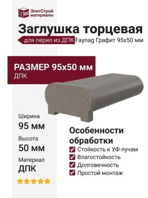 Заглушка торцевая для перил из ДПК Faynag Графит 95х50 мм