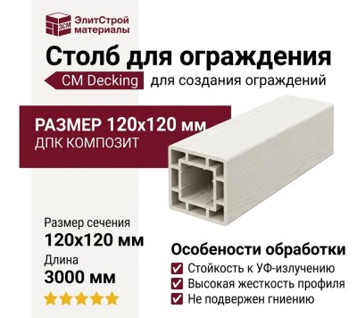 Столб для ограждения CM Decking 120x120 Белое дерево