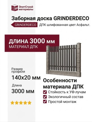 Заборная доска GRINDERDECO, ДПК, шлифованная цвет Асфальт.