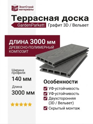 Террасная доска 3D GardenParkett с мелким вельветом в цвете Графит