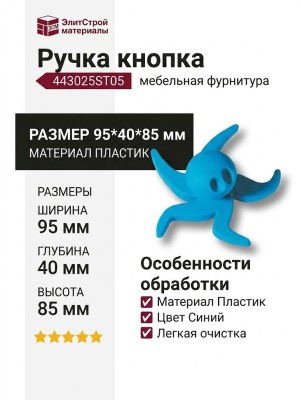 Ручка кнопка 443025ST05, материал Пластик, цвет Синий, 95*40*85 мм