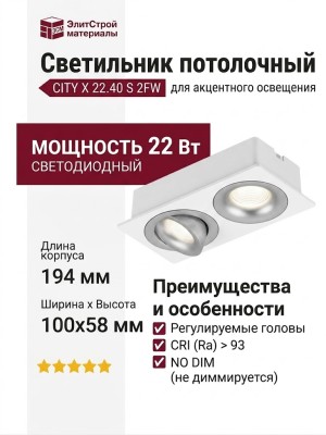 Светильник потолочный CITY X 22.40 S 2FW NO DIM