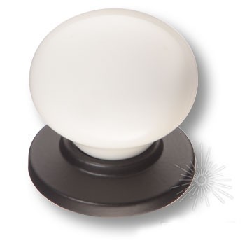 Ручка кнопка 3005-85-000, материал Замак Керамика, цвет Белый Черный, отделка Керамика Черный, 35*d=32/32 мм