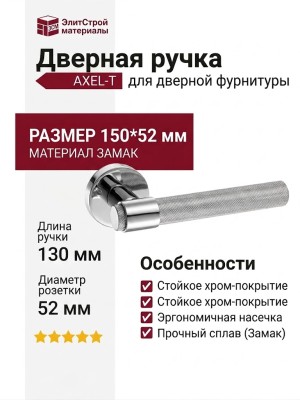 Дверная ручка на круглой розетке HA187TRO12 CR AXEL-T, материал Замак, отделка Хром, 150*52 мм