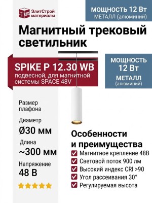 Магнитный трековый светильник SPIKE P 12.30 WB