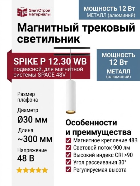 Магнитный трековый светильник SPIKE P 12.30 WB