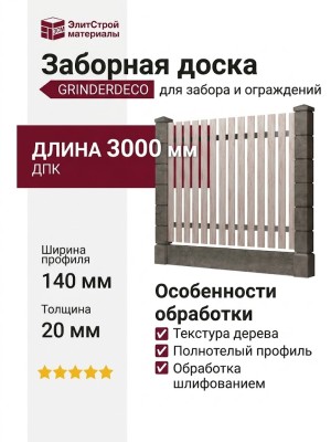 Заборная доска GRINDERDECO, ДПК, обработанная, светлый дуб.