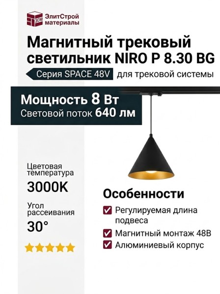 Магнитный трековый светильник NIRO P 8.30 BG