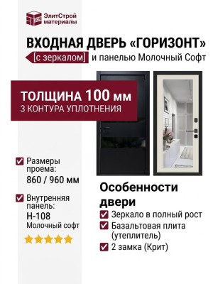 Дверь входная «Горизонт», внутренняя панель Н-108 ( молочный софт)