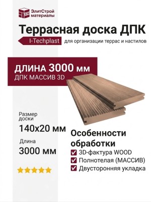 Террасная доска ДПК I-Techplast МАССИВ 3D WOOD Какао