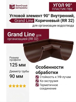 Угловой элемент 90° Внутренний, Grand Line, Коричневый (RR 32)