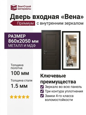 Дверь входная «Вена», внутренняя панель НШ-9/2 (молочный софт)