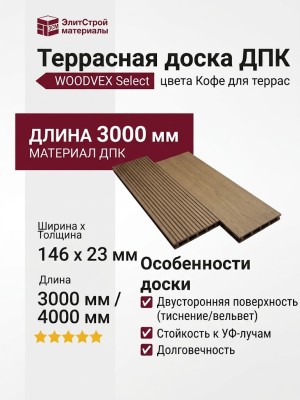Террасная доска WOODVEX Select из ДПК цвета Кофе