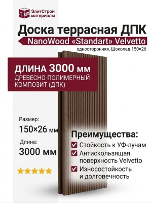 Доска террасная NanoWood «Standart» Velvetto односторонняя - Шоколад 150×26