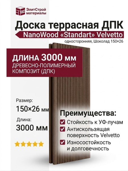 Доска террасная NanoWood «Standart» Velvetto односторонняя - Шоколад 150×26