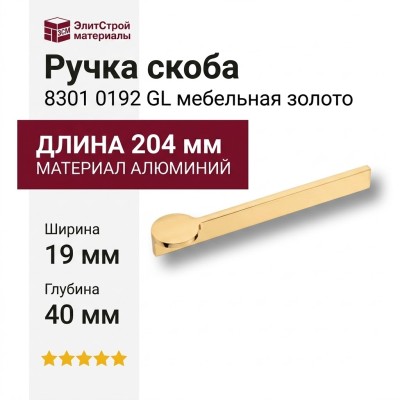 Ручка скоба 8301 0192 GL, материал Алюминий, отделка Золото, 19*40*204 мм