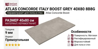 Atlas Concorde Italy Boost Grey 40x80 8B8G