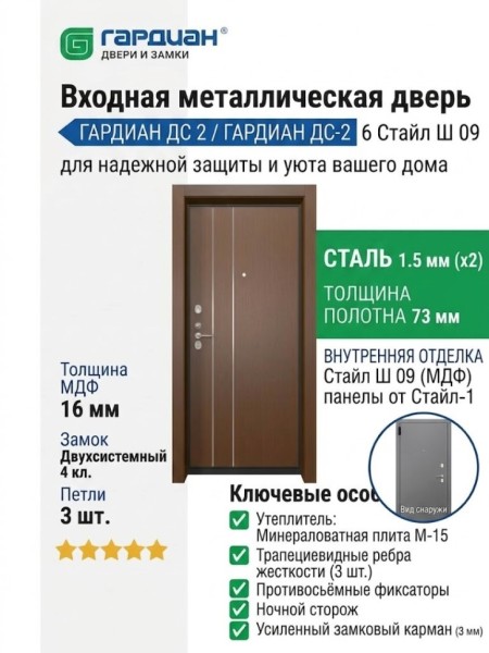 Входная металлическая дверь ДС 2  6 Стайл Ш 09