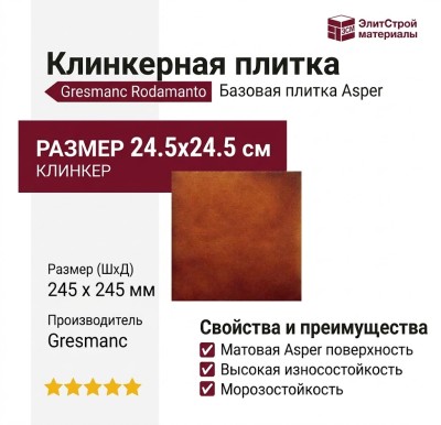 Gresmanc Rodamanto клинкер Base Asper 24.5x24.5 RD-002021