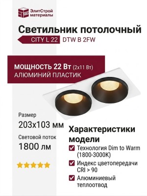 Светильник потолочный CITY L 22 DTW B 2FW