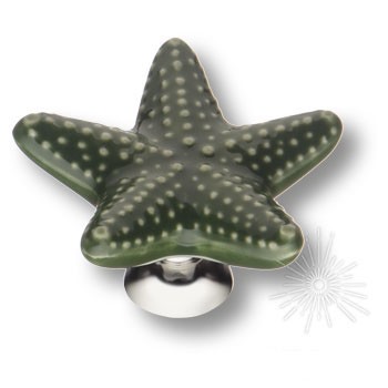 Ручка кнопка STAR 001, материал Замак Керамика, цвет Зелёный, отделка Керамика Хром, 25*d=40/15 мм