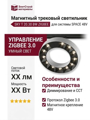 Магнитный трековый светильник SKY T 20.30 BW ZIGBEE