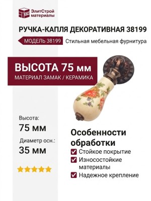 Ручка капля 38199, материал Замак Керамика, отделка Бронза Керамика