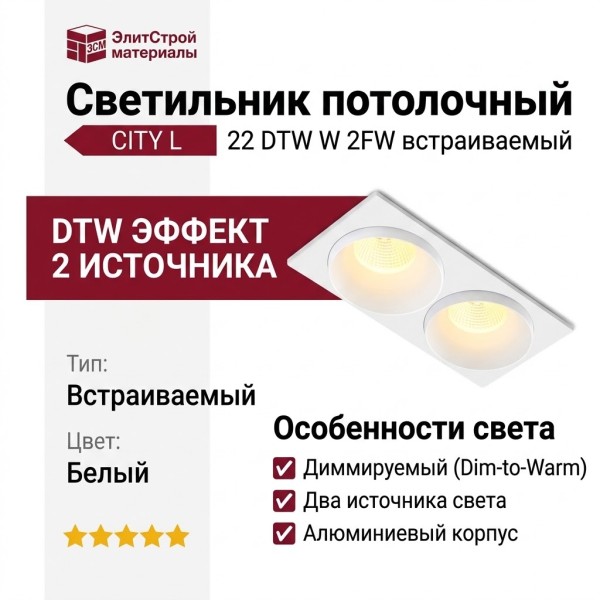 Светильник потолочный CITY L 22 DTW W 2FW