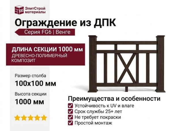 Ограждение из ДПК FG6 в цвете венге