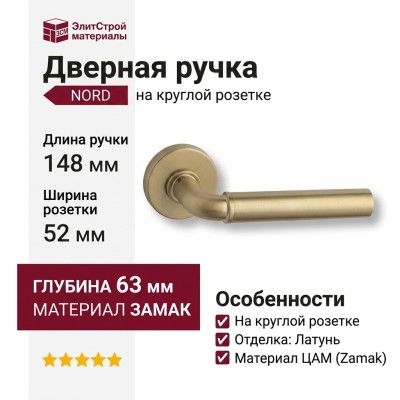 Дверная ручка на круглой розетке HA246RO12 GB NORD, материал Замак, отделка Латунь, 148*52*63 мм