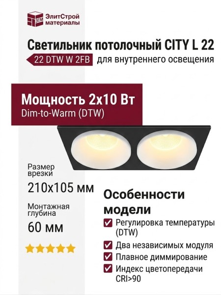 Светильник потолочный CITY L 22 DTW W 2FB