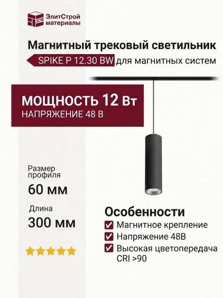 Магнитный трековый светильник SPIKE P 12.30 BW