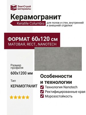 Keratile Columbia Dark Grey MT Rect. Nanotech 60x120 CAN5COLUDDSA