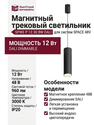 Магнитный трековый светильник SPIKE P 12.30 BW DALI