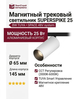Магнитный трековый светильник SUPERSPIKE 25 CCT BW TUYA