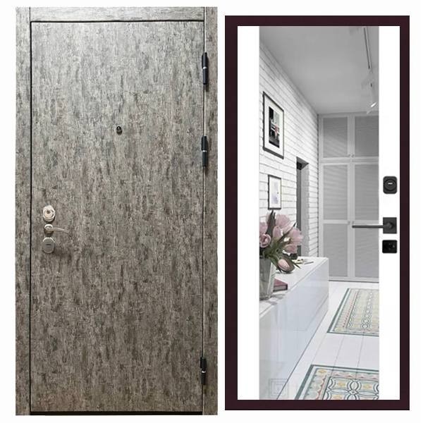 Дверь входная «Скала», внутренняя панель Н-108 ( молочный софт)