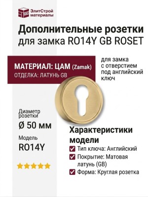 Дополнительные розетки для замка с английским ключом RO14Y GB ROSET, материал Замак, отделка Латунь