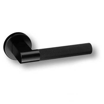 Дверная ручка на круглой розетке HA247LRO12 AL6 LEO-L, материал Замак, отделка Черный, 143*52*62 мм