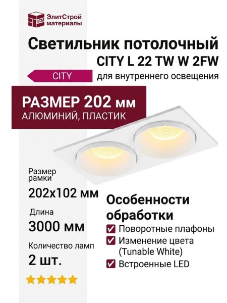 Светильник потолочный CITY L 22 TW W 2FW