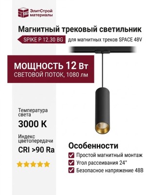 Магнитный трековый светильник SPIKE P 12.30 BG
