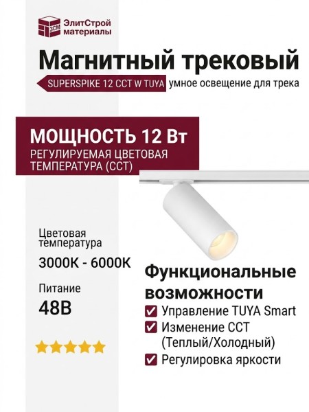 Магнитный трековый светильник SUPERSPIKE 12 CCT W TUYA
