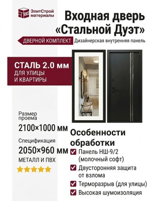 Дверь входная «Стальной Дуэт», внутренняя панель НШ-9/2 (молочный софт)