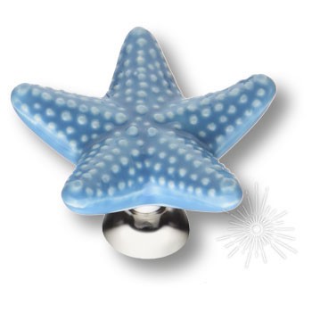 Ручка кнопка STAR 006, материал Замак Керамика, цвет Голубой, отделка Керамика Хром, 25*d=40/15 мм