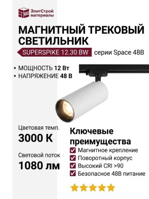 Магнитный трековый светильник SUPERSPIKE 12.30 BW
