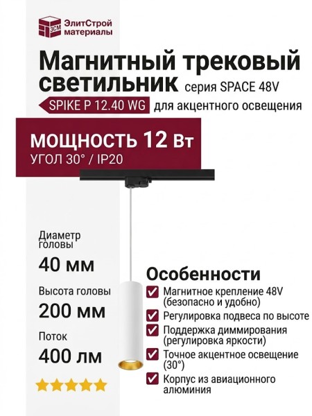 Магнитный трековый светильник SPIKE P 12.40 WG